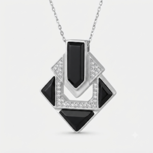 Corrente Forever Art Déco Onyx Necklace (Conjunto Completo)