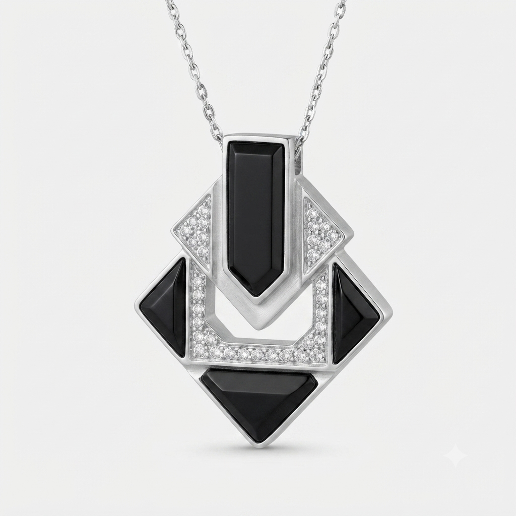 Corrente Forever Art Déco Onyx Necklace (Conjunto Completo)